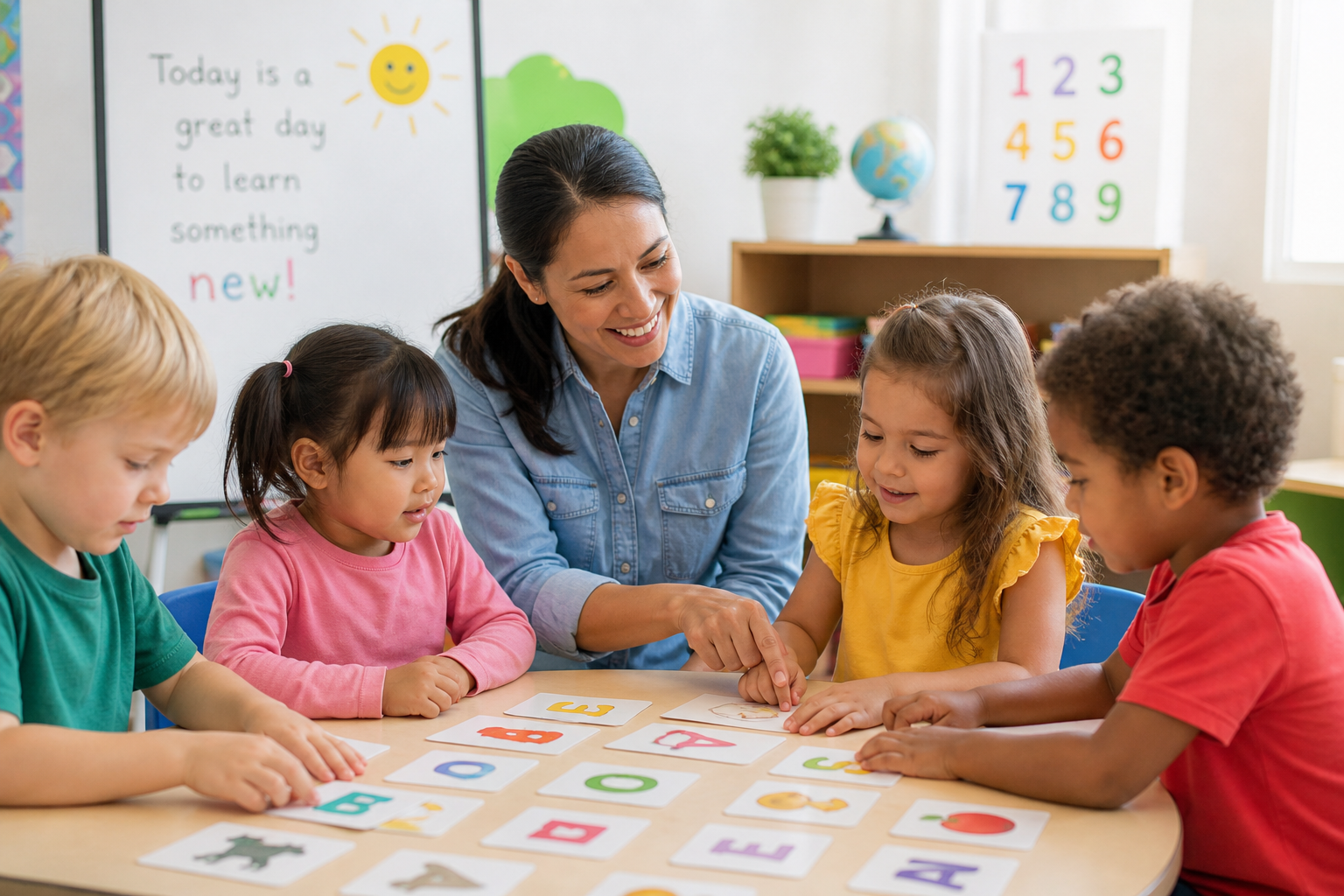 Children learning and playing in a preschool classroom